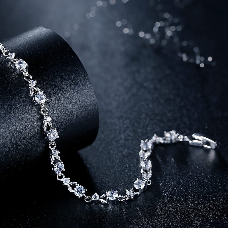 WOSTU 14K White Gold Plated 3mm Cubic Zirconia Classic Tennis Bracelet | Gold Bracelets for Women | Size 6.5-7.5 Inch - Image 2